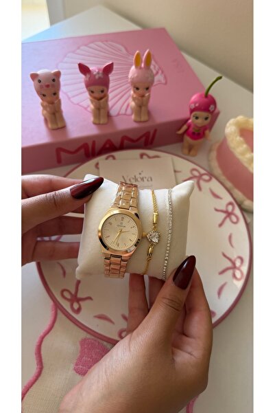 VELORASAAT Gold içi gold saat bileklikli set