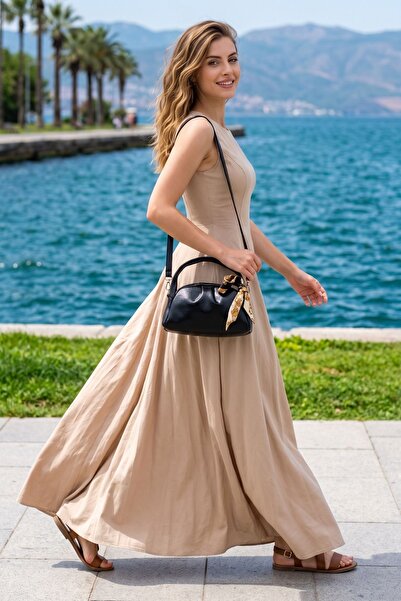 Maya Butik Siyah Fular Detaylı Mini El ve Omuz Çantası