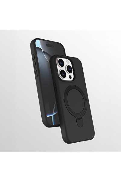 zore iPhone 15 Pro Max Kılıf 360 Derece Döner Standlı MagSafe Kamera Lens Kor...