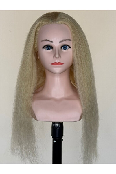 SÇ PERUK Hairdresser Training Mannequin (Training Doll) Real Hair 55 cm Platinum