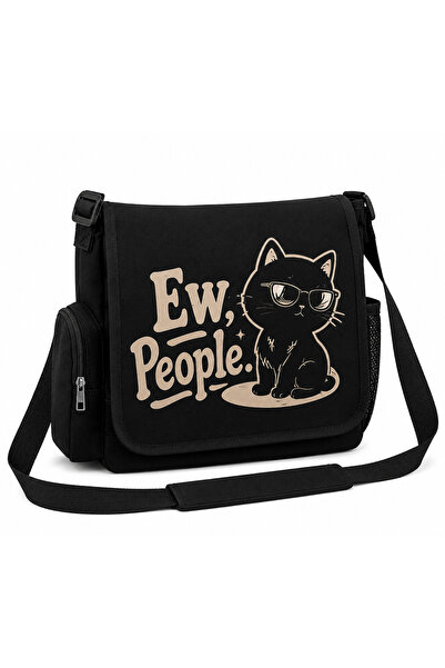 DEEFWEAR Cat Printed Unisex Black Messenger Bag Voluminous Postman Bag/ Lapto...