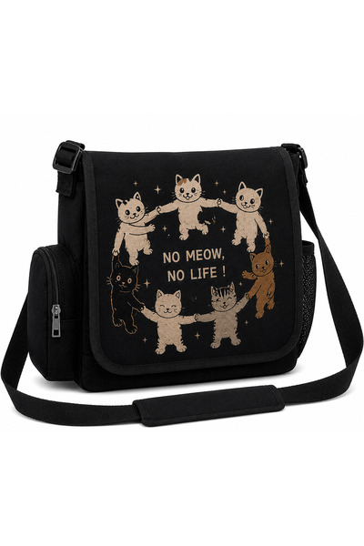 DEEFWEAR Cat Printed Unisex Black Messenger Bag Voluminous Postman Bag/ Lapto...