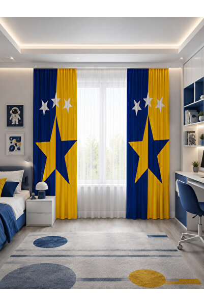 HOMESSA Fan Yellow Navy Blue Double Winged Children's Room Background Curtain