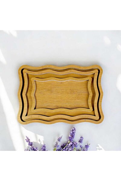 WEYNE Bamboo 3-Piece Wavy Model Tray Set, Presentation and Decorative Organiz...