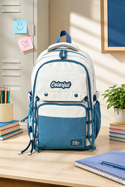 Catwins Μπλε Unisex Σχολικό Σακίδιο Πλάτης με Θήκη Laptop και Αξεσουάρ για Δη...