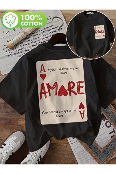 AEMİ Μπλουζάκι Unisex Amore με στάμπα Oversize με λαιμόκοψη ποδηλάτου