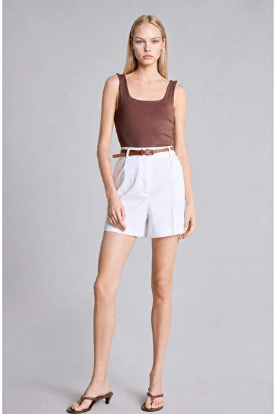 DeFacto D2603Axwt34 White High Waist Short Leg Satin White Shorts
