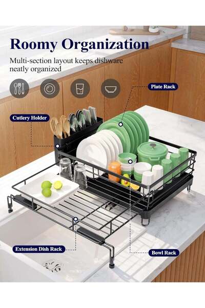 ZERIFAM Dish Drying Rack, Retractable Large-Capacity Double-Tier Drying Rack,...