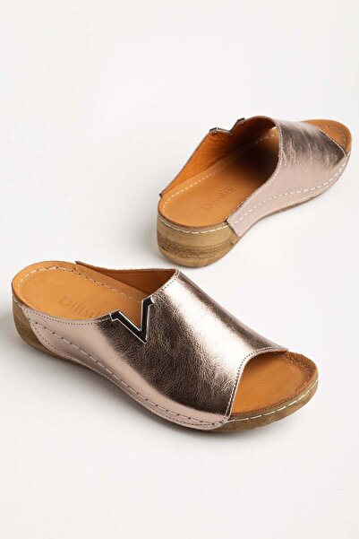 Dilimler Ayakkabı Genuine Leather Orthopedic Women's Wedge Heel Slippers with...