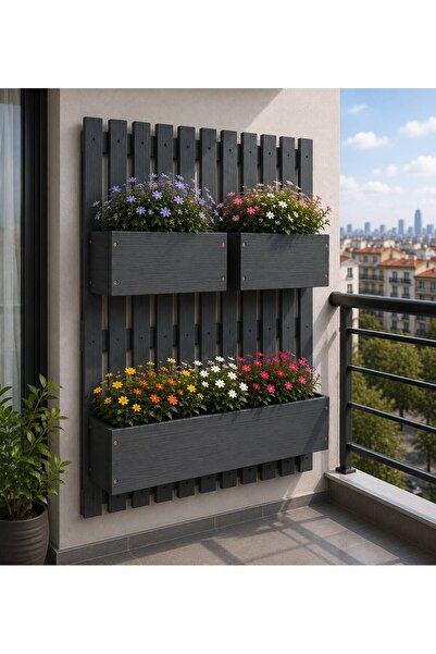 İlen Design Ahşap Bahçe ve Balkon Duvar Saksılığı – Dekoratif Çiçeklik Paneli...