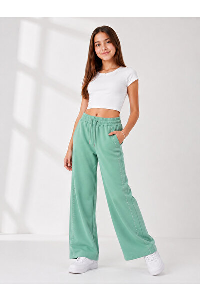 Mışıl Kids Mişil 25807-26 Girls' Stone Detailed Wide-Leg Sweatpants with Elas...