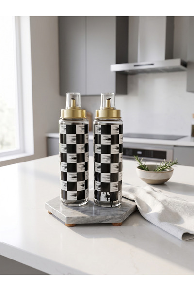 DS Home&Design Checkered Design Leak-Proof 2-Piece Oil and Vinegar Bottle - K...