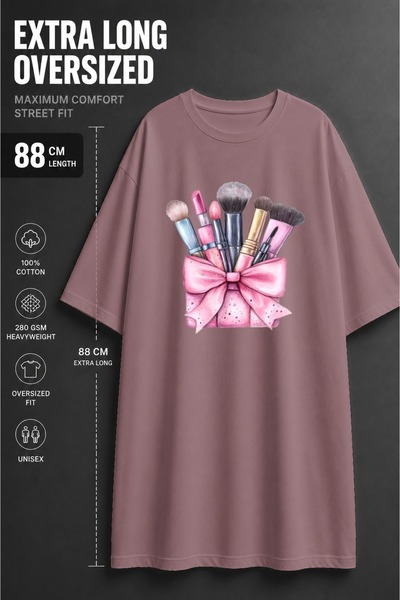 JANTIL MODA Women's Oversized Extra Long Makeup Brush Printed Tunic T-Shirt -...