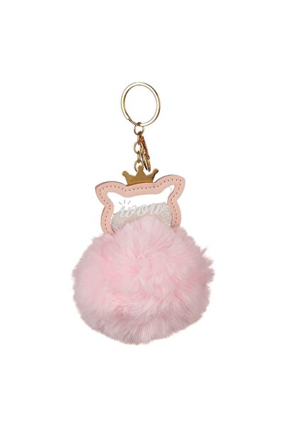 OEM Breloc cu porc roz și pompon, cu coroană aurie - 10cm