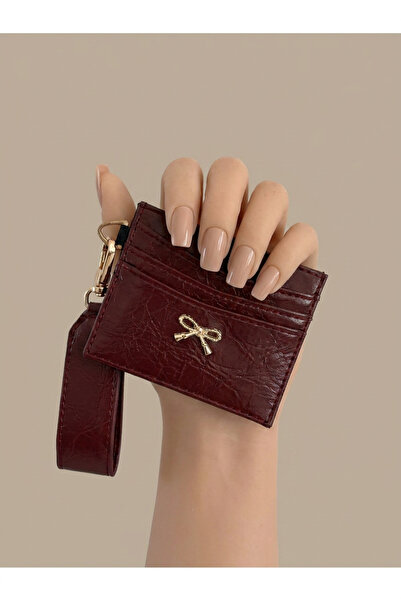 Çanta Trend 7-Compartment Women's Shiny Faux Leather Card Holder with Bow Det...