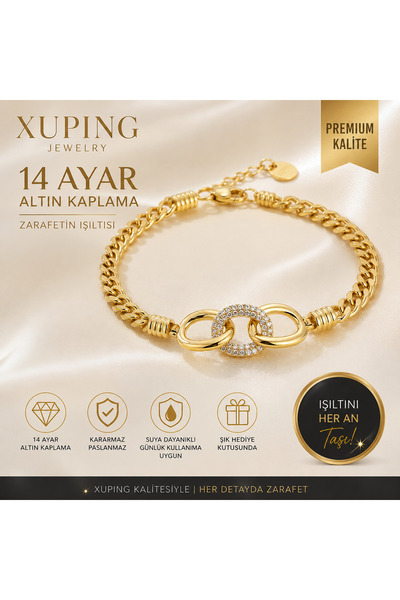 XUPING JEWELRY Xuping 14 Ayar Altın Kaplama Zirkon Taşlı Zincir Bileklik – Ka...