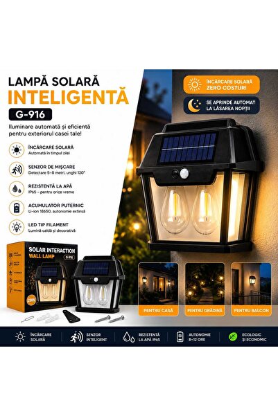 ANY SHOP MARKET Lampă Solară LED Exterior G-916, cu Senzor de Mișcare PIR și ...