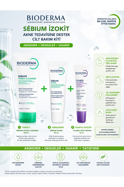 Bioderma Sebium Akne Eğilimli Ciltler İçin Temizleme, Nemlendirme ve Cilt Ona...
