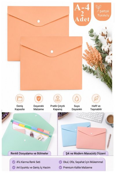 Artmaster Turuncu Çıtçıtlı Dosya Pastel Renk A4 2 Adet Dosy Plastik Renkli Za...