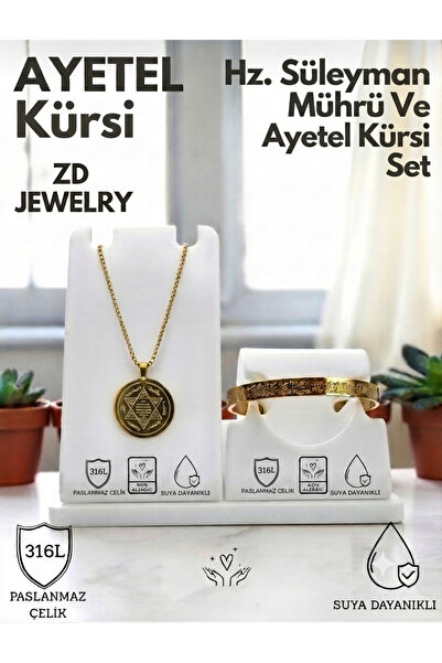 ZD JEWELRY Çelik Hz Süleyman Mührü 7 Büyük Melek Kolye ve Ayetel Kürsi Koruyu...