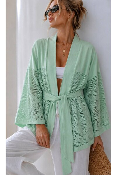 LinichandCo Starfish Patterned Mesh Detailed Belted Kimono Pareo