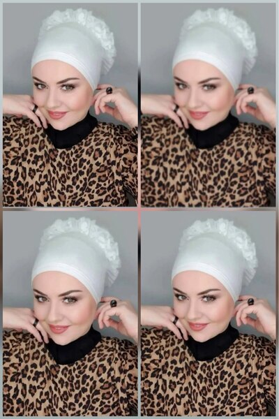 FLORA TEKSTİL Hijab Ruffled Bonnet Bun Shawl Bon23502 - Tr