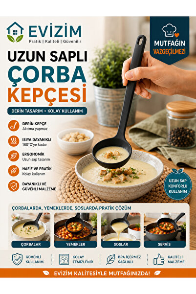Evizim Long Handle Black Soup Ladle Heat Resistant Kitchen Ladle