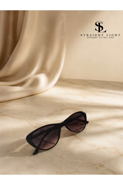 Straight Light Women's Black Cat Eye Oval Sunglasses Uv400 Protection Purple Lenses Thin Narrow Frame Cat Eye Retro Vintage Y2K Luxury Stylish Design Daily Summer Beach Holiday Fashion Accessory Trend Model Modern