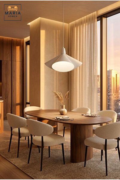 MARIA HOMES Modern White Pendant Light with Sculptural Metal Shade and Diffus...