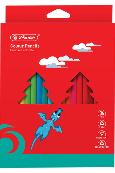 Herlitz Creioane colorate, mina 3mm, set 36 culori, in 2 tavite plastic,