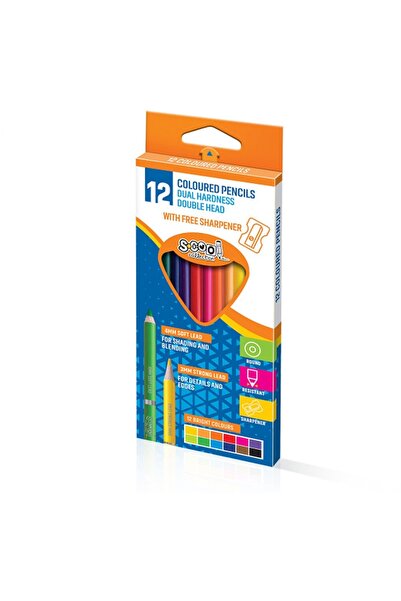 S COOL Creioane colorate cu 2 capete si ascutitoare 12 culori/set S-Cool