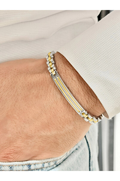 FERRO Yellow and Silver Steel Men's Bracelet Frj10121A-D 2 Year Warranty Gift...
