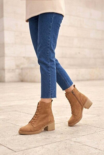 Fox Shoes Z555670602 Mink Genuine Leather Suede Thick Heeled Women's Boots