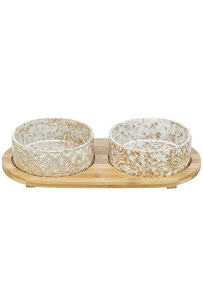Trixie Ceramic Bowl Set with Bamboo Tray for Dogs