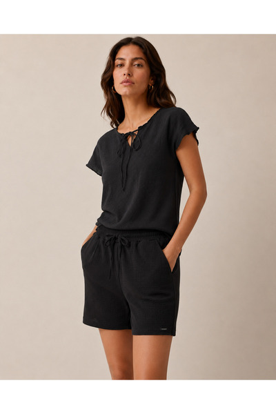 just wear zt Women's Tie-Detail Blouse Shorts Set