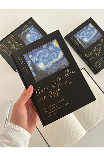 Kağıt Gemi Dükkan Van Gogh Yıldızlı Gece Tasarımı Çizgili Sert Kapak Defter/A...