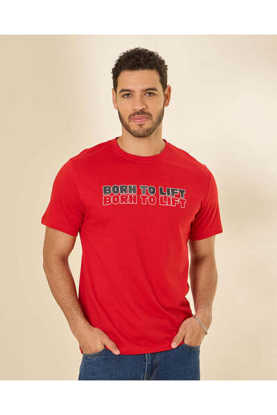 REDTAG Men Red Graphic T-Shirt