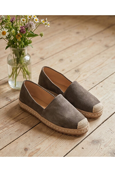 futsi shoes LUCIA Gri Süet Hakiki Deri Dikiş Detaylı Kadın Espadril