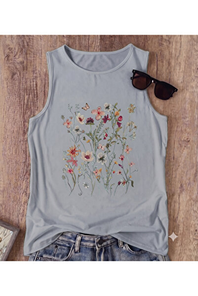 FAVORİST Flowers Patterned Women's Cotton Off-The-Shoulder (Sleeveless) Summe...