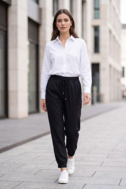 Lupinn Pantaloni de jogging negri pentru femei, cu talie elastică, cu buzunar...