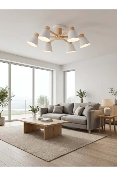 Generic SageLiving Nordic Wood & Grey 6-Light Ceiling Light | Modern Scandina...