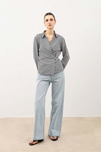Antioch Gray Double-Breasted Plaid Women's Shirt