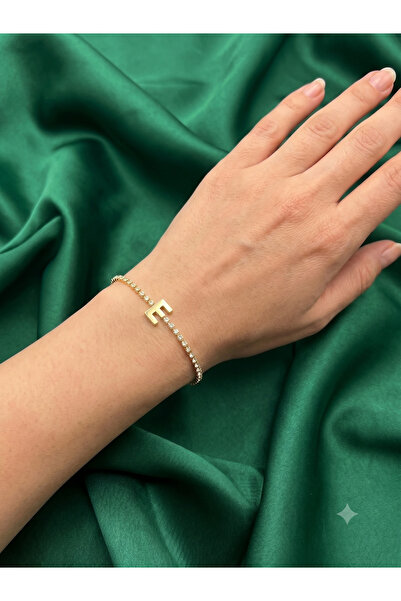 BİJU YILMAZ Steel Letter Bracelet with Stones