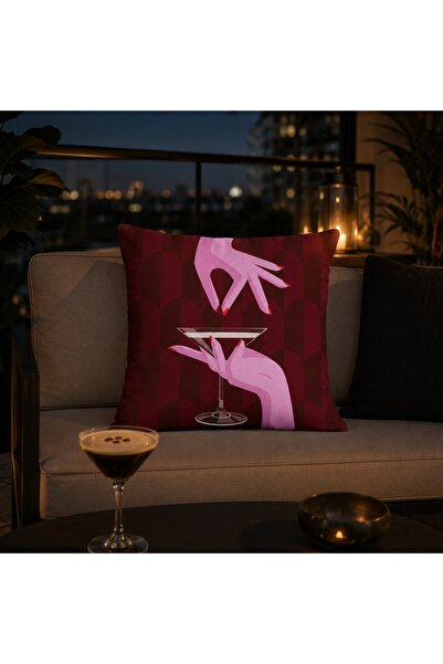 Piloji Modern Cocktail Themed Decorative Throw Pillow Cover 43X43 cm Digital ...