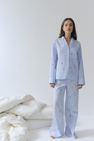H&M Pamuklu Poplin Pijama Takımı