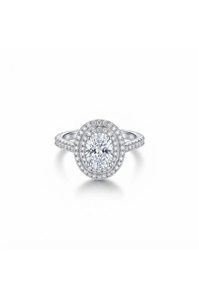 h&b design jewel خاتم من الفولاذ الأبيض بحجر بيضاوي الشكل