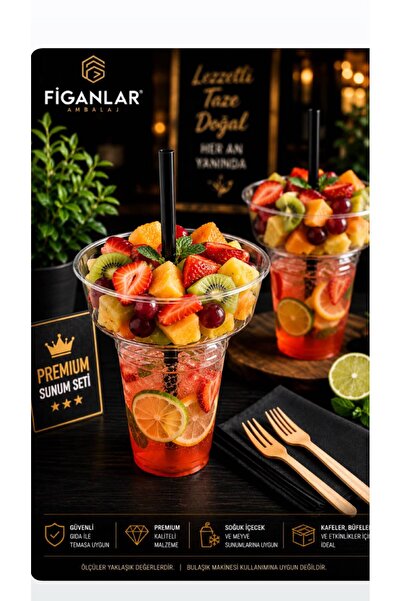 figanlar ambalaj Meyve Sunum Seti Geçmeli Waffle Kase PET Bardak Siyah Pipet ...