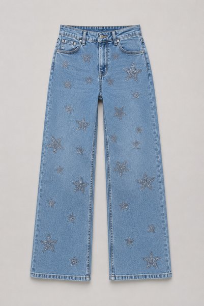 Ivoire Wear Women's Star Stone Lycra High Waist Palazzo Jeans