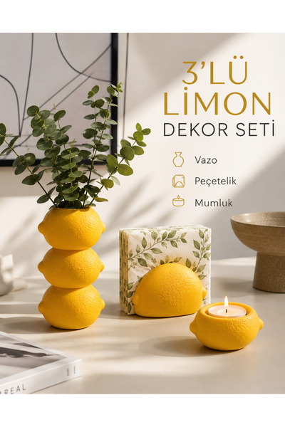 Heners Dekoratif Üç Katlı Limon Tasarım Vazo , Peçetelik, Mumluk - Mutfak Ve ...