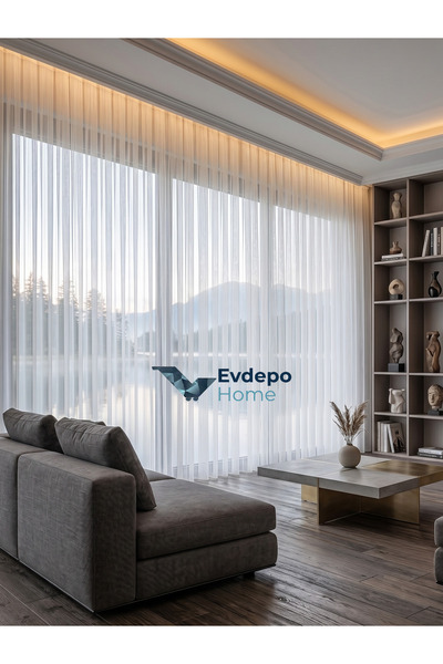 Evdepo Home Thin Striped Ecru Tulle Curtain Tulle 1 to 2 Sparse Pleats Economical